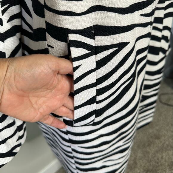 Talbots Women Plus Zebra Print Cotton Blend Collarless Longline Blazer Size 14W - Picture 5 of 13